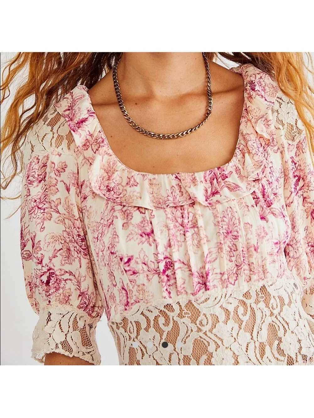 Free People Lucie NWTs Pink Cream Lace Mini Floral Dress size 6